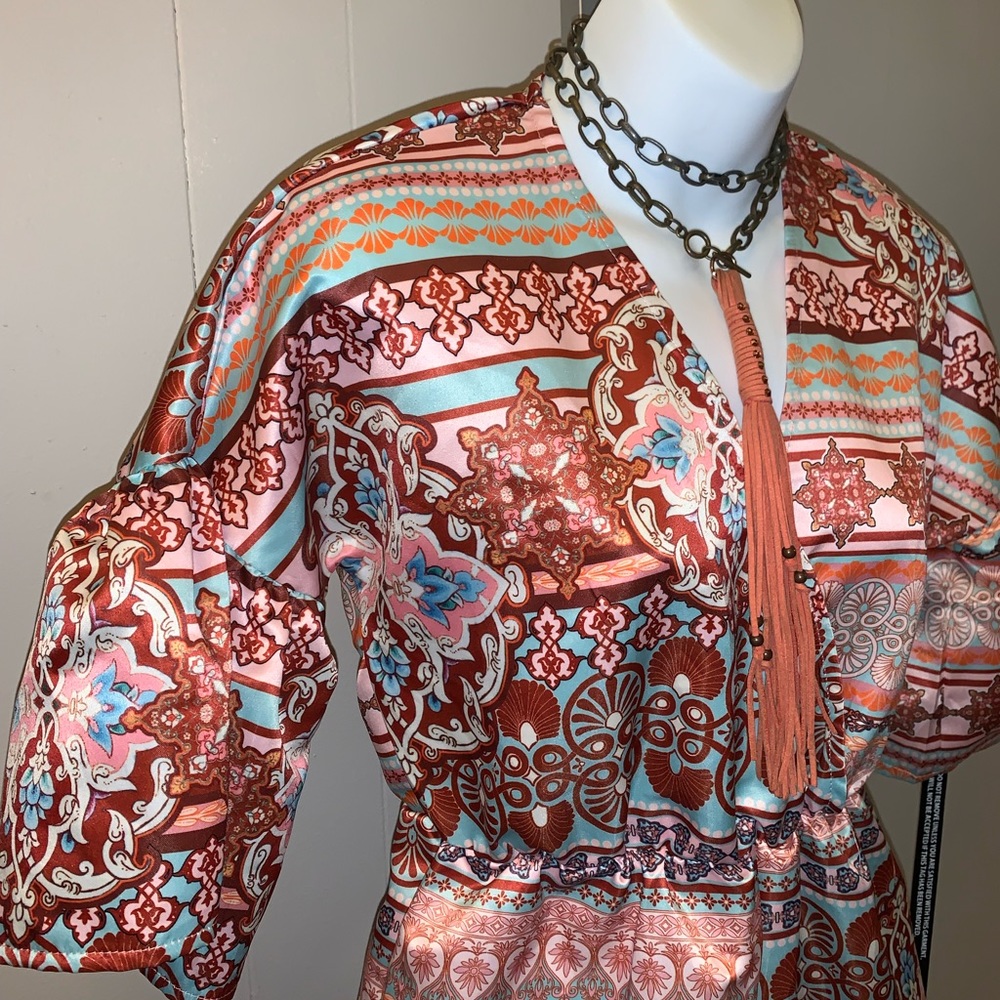 PRETTYLITTLETHING Multi Woven Printed Flare Sleeve Wide Leg Jumpsuit